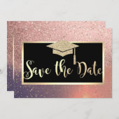 Glitzer Rose Gold Abschluss Save the Date (Vorne/Hinten)