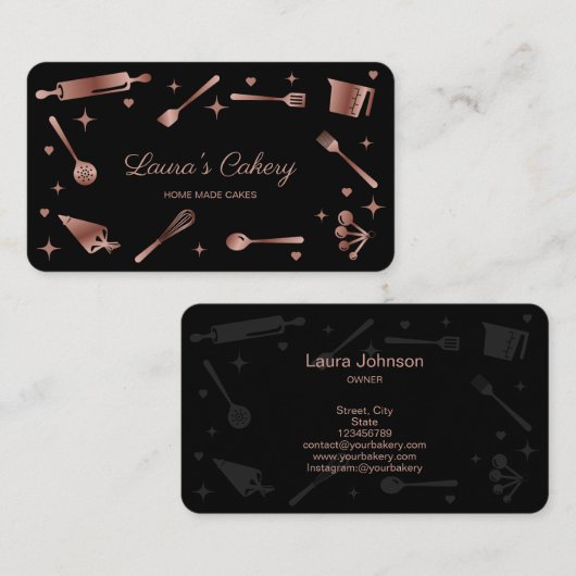 Glitzer Rose Gold Backtools Utensik Whisk Visitenkarte (Vorne/Hinten)