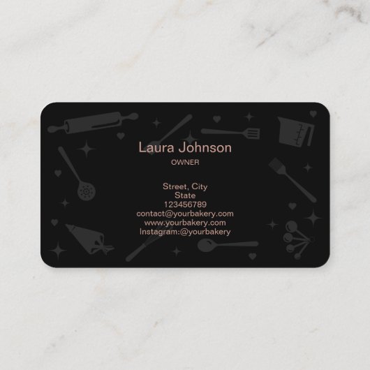 Glitzer Rose Gold Backtools Utensik Whisk Visitenkarte (Rückseite)