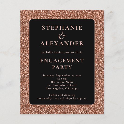 Glitzer Rose Gold Black Engagement Party (Vorderseite)