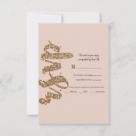 Glitzer Rose Gold Blush Glam Wedding RSVP Antwort (Vorderseite)