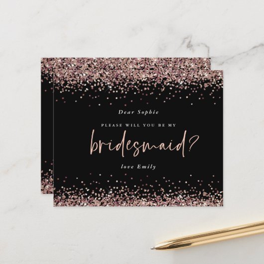Glitzer Rose Gold Bridesmaid Anforderung (Vorderseite/Rückseite Beispiel)