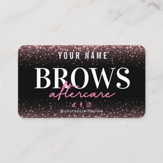Glitzer Rose Gold Brows Aftercare-Karte Visitenkarte (Vorderseite)