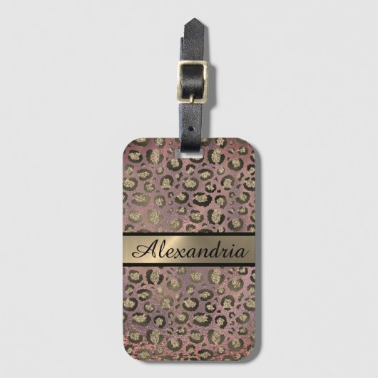 Glitzer Rose Gold Chic Leopard Personalisiert Gepäckanhänger (Vorderseite Vertikal)