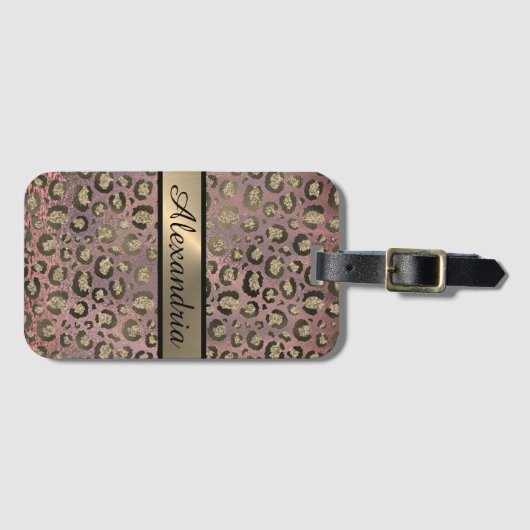 Glitzer Rose Gold Chic Leopard Personalisiert Gepäckanhänger (Vorderseite (Horizontal))