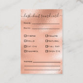Glitzer Rose Gold Eyelash Extension Client Record Visitenkarte (Rückseite)