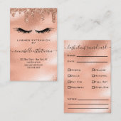 Glitzer Rose Gold Eyelash Extension Client Record Visitenkarte (Vorne/Hinten)