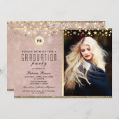 Glitzer Rose Gold Foto Abschluss Einladung (Vorne/Hinten)