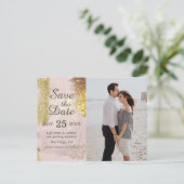 Glitzer Rose Gold Foto Hochzeit Speichern Sie das  Postkarte (Stehend Vorderseite)