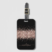Glitzer Rose Gold - Girl Sparkle Black Monogram Gepäckanhänger (Vorderseite Vertikal)