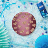 Glitzer Rose Gold Hearts Confetti Burgundy Kupfer Pappteller (Party)
