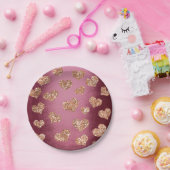 Glitzer Rose Gold Hearts Confetti Burgundy Kupfer Pappteller (Party)