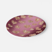Glitzer Rose Gold Hearts Confetti Burgundy Kupfer Pappteller (Schrägansicht)