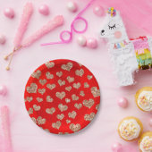 Glitzer Rose Gold Hearts Confetti Red Vivid Copper Pappteller (Party)