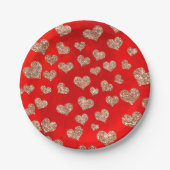 Glitzer Rose Gold Hearts Confetti Red Vivid Copper Pappteller (Vorderseite)