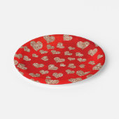Glitzer Rose Gold Hearts Confetti Red Vivid Copper Pappteller (Schrägansicht)