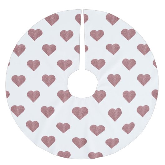 Glitzer Rose Gold Herzstück Weiße Hintergrundgesch Polyester Weihnachtsbaumdecke (Vorderseite)