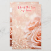 Glitzer Rose Gold Hintergrund und Rose Gold Rose Briefpapier (Vorne/Hinten)