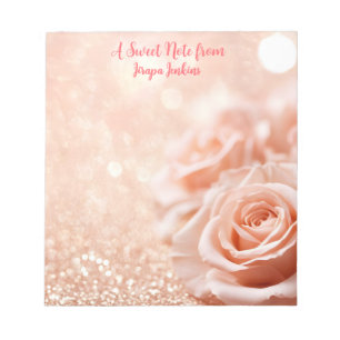 Glitzer Rose Gold Hintergrund und Rose Gold Rose Notizblock