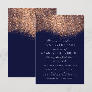 Glitzer Rose Gold Kupfer Blaue Navy Weißes Elegant Einladung