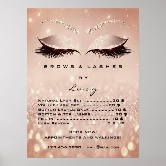 Glitzer Rose Gold Makeup Augen Lashes Preisliste1 Poster (Vorne)