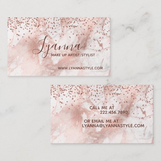 Glitzer Rose Gold Marmor macht Künstler Visitenkarte (Vorne/Hinten)