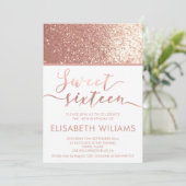 Glitzer Rose Gold minimalistische Chic Kalligraphi Einladung (Stehend Vorderseite)