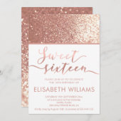 Glitzer Rose Gold minimalistische Chic Kalligraphi Einladung (Vorne/Hinten)