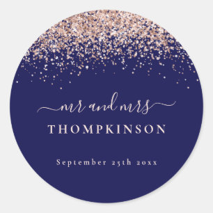 Glitzer Rose Gold Mr. Wedding Navy Blush Runder Aufkleber