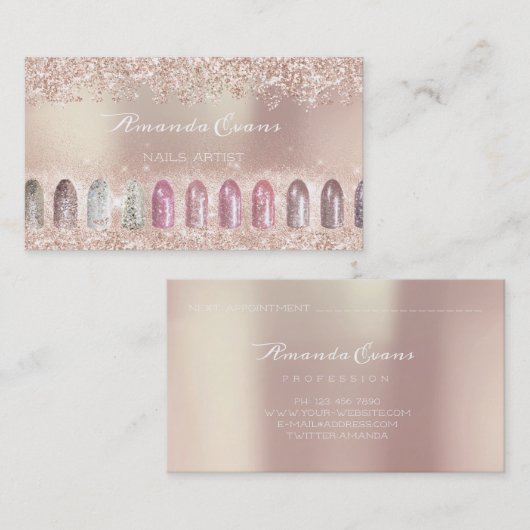 Glitzer Rose Gold Nagelkunst Termin Maniküre (Vorne/Hinten)