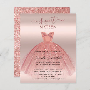 Glitzer Rose Gold Script Sweet 16 Party Einladunge
