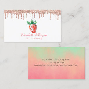 Glitzer Rose Gold Tropfen Strawberry Business Card Visitenkarte