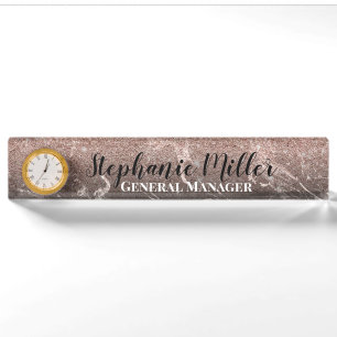 Glitzer Rose Gold und schwarzer Marmor Namensplakette