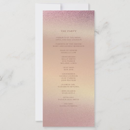Glitzer Rose Gold Wedding Program (Rückseite)
