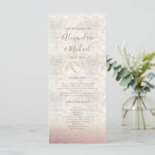 Glitzer Rose Gold Wedding Program (Stehend Vorderseite)