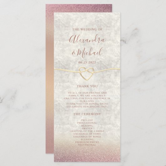 Glitzer Rose Gold Wedding Program (Vorne/Hinten)