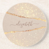 Glitzer-Rose-Goldnamensskript für Agate-Marmor Getränkeuntersetzer (Vorne)