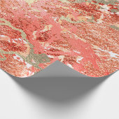 Glitzer Rose Molten Coral Gold Marble Metallic Geschenkpapier (Ecke)