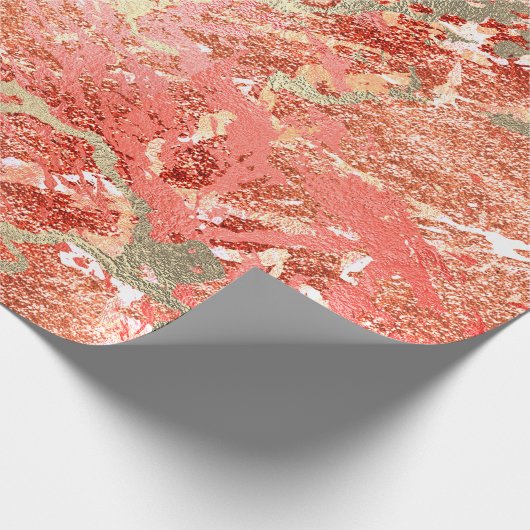 Glitzer Rose Molten Coral Gold Marble Metallic Geschenkpapier (Ecke)