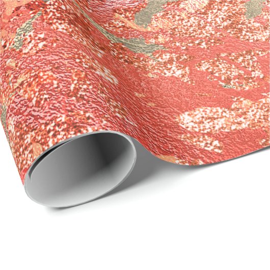 Glitzer Rose Molten Coral Gold Marble Metallic Geschenkpapier (Rolleneckpunkt)