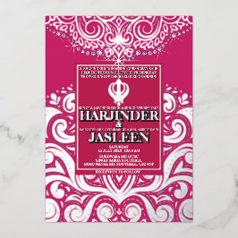 Glitzer Rose Pink Silver Sikh Anand Karaj Wedding Folieneinladung