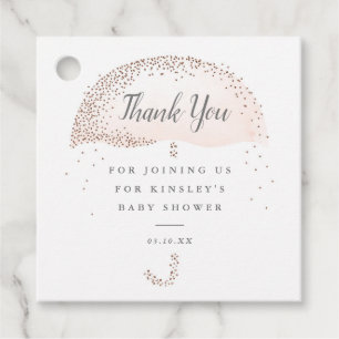 Glitzer-Rosé-Schirm-Baby-Shower-Dankeschön Geschenkanhänger