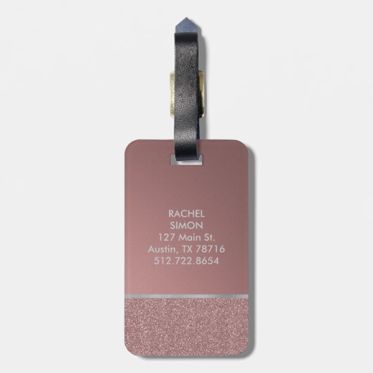 Glitzer-Rosen-Rosa mit silbernem Monogramm Gepäckanhänger (Rückseite vertikal)