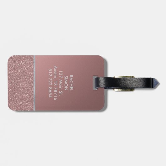 Glitzer-Rosen-Rosa mit silbernem Monogramm Gepäckanhänger (Rückseite horizontal)