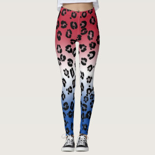 Glitzer Rot Weiß Blau Leoparden Druck Leggings