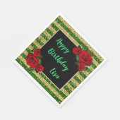 Glitzer-Rote Rosen Grüne und goldene Streifen Gebu Serviette (Ecke)