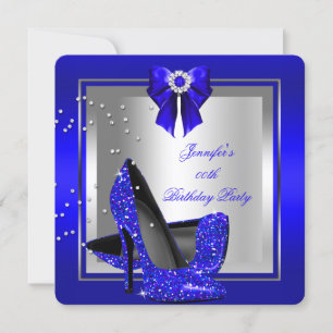 Glitzer Royal Blau High Heel Silber Geburtstagsfei Einladung