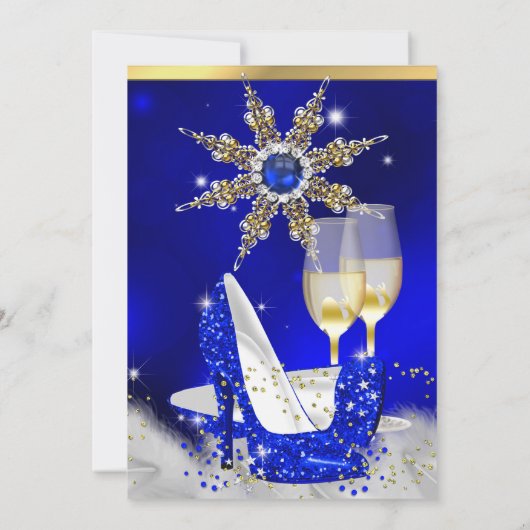 Glitzer Royal Blue High Heel Shoes Gold Champagne Einladung (Rückseite)