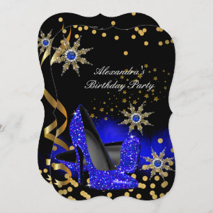 Glitzer Royal Blue High Heels Black Birthday Party Einladung