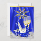 Glitzer Royal Blue High Heels Gold Champagne Party Einladung (Rückseite)